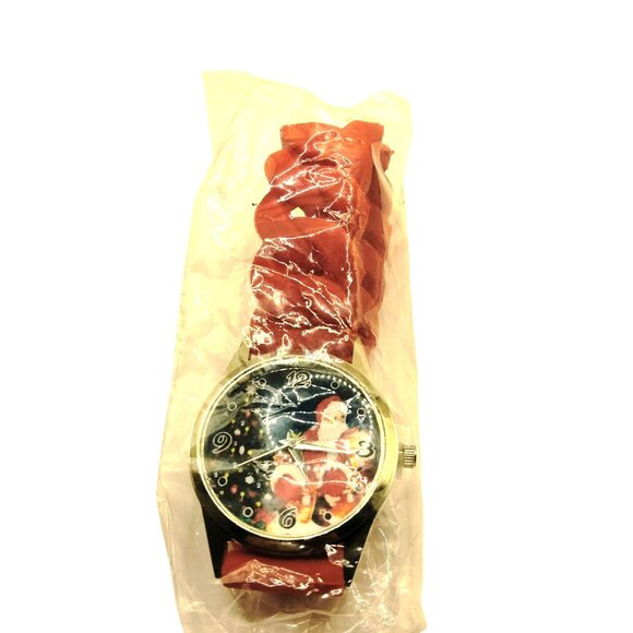 Santa Christmas Watch Red Braided Silicone Band Festive Dial - Picture 4 of 5